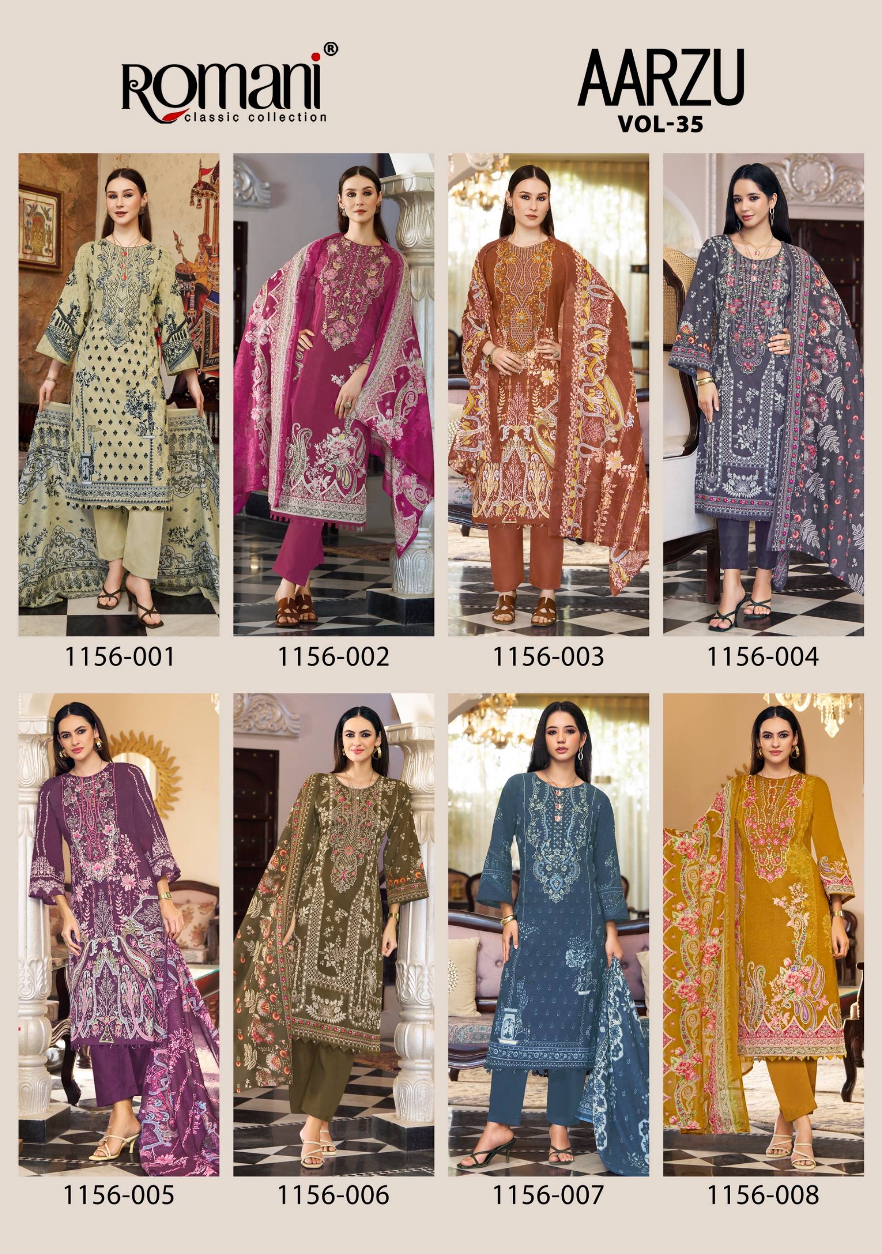 AARZU VOL 35 By ROMANI 001 To 008 Series Beautiful Pakistani Suits Colorful Stylish Fancy Ethnic Wear Soft Cotton Dresses At Wholesale
